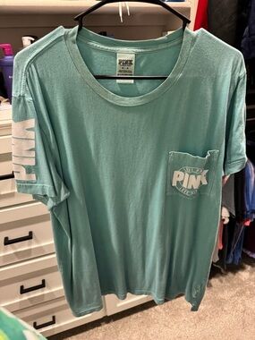 PINK Victoria's Secret Teal Short Sleeve Pocket Tee